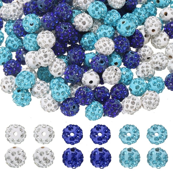 150 Pcs 10mm Rhinestone Clay Beads for Jewelry Making Clay Disco Ball Bead Bulk for Bracelet Necklace Earring Crafting DIY Decoration, White/Dark Blue/Lake Blue