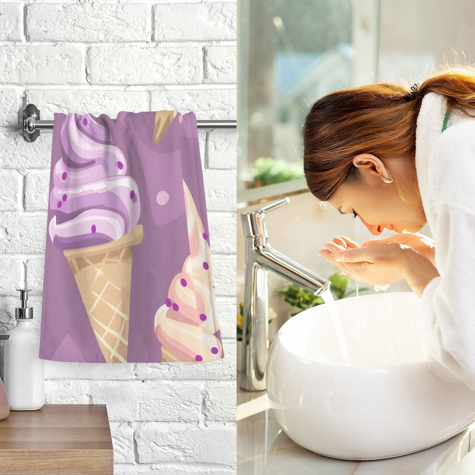 Delicious Ice Cream Hand Towels Cotton Bath Towels Large Face Towels Absorbent for Bathroom 2 Packs