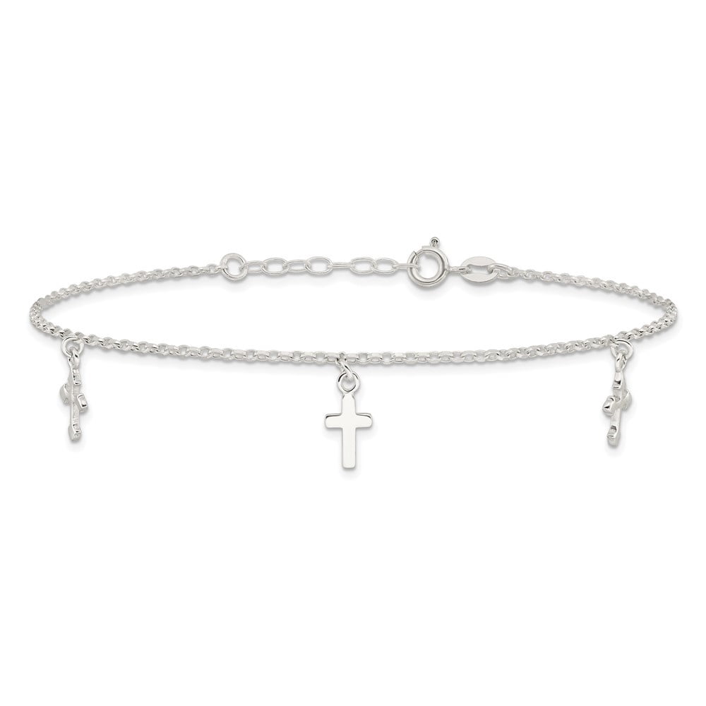 Auriga 925 Sterling Silver Cross Dangle Anklet 9inch for Women