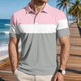 thumbnail image 2 of Uwinwear Men's Polo Shirts Striped printed Short Sleeve Casual Polo Shirts Slim Fit Golf Shirts Big and Tall Summer Outdoor Lightweight Tops,Pink,XXXL, 2 of 6