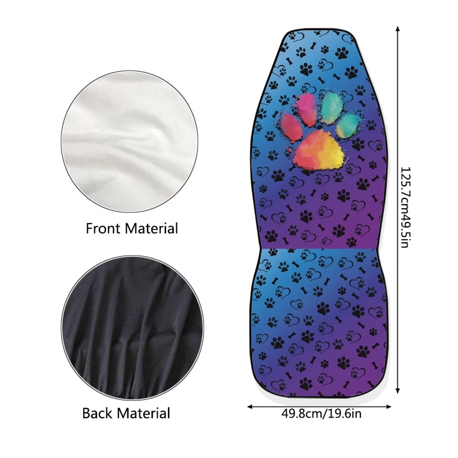Uourmeti Rainbow Dog Paw Pattern 2 Pack Car Seat Covers for Front Seats Cute Car Accessories for Women Girl Vehicle Decor Universal Bucket Seat Protector Cushion Cover