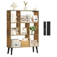 thumbnail image 2 of OUTONLIFE 7-cube Bookcase Open Storage Shelf with 4 Tapered Legs, Freestanding Display Rack with Light for Living Room, Study Room(Brown), 2 of 9