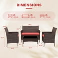 thumbnail image 3 of 4-Piece Patio Furniture Set, Wicker Rattan Outdoor Conversation Set with Loveseat, 2 Chairs & Glass Coffee Table, Cushioned Seating for Backyard, Balcony, Porch, 3 of 10