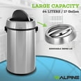 thumbnail image 4 of Alpine Industries Stainless Steel Commercial Indoor Trash Can with Swing Lid 17-Gallon, 4 of 9