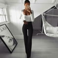 thumbnail image 2 of Women Bell Bottom High Waist Ruffle Pants Solid Slim Fit Trousers Yoga Pants Wide Leg Pants, 2 of 4
