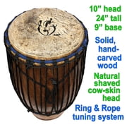 Classic Hand-carved African Quinto Conga Drum - 10x24 - Solid wood, Cow skin, Rope tuned