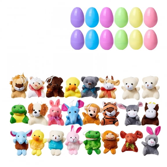 BESTSKY 24 Pcs Prefilled Easter Eggs Filled with Plush Animals Toys,Easter Eggs Fillers Plastic Easter Eggs for Party Exchange Favors Easter Eggs Fillers
