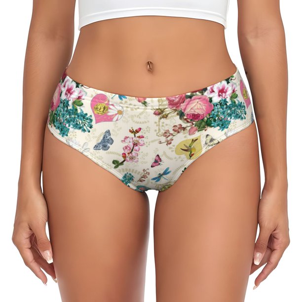 Fotbe Bird Butterfly Rose Calzones Estampados para Mujer – Ropa Interior de Algodón, Cómoda, Suave y Elástica-3X-Large