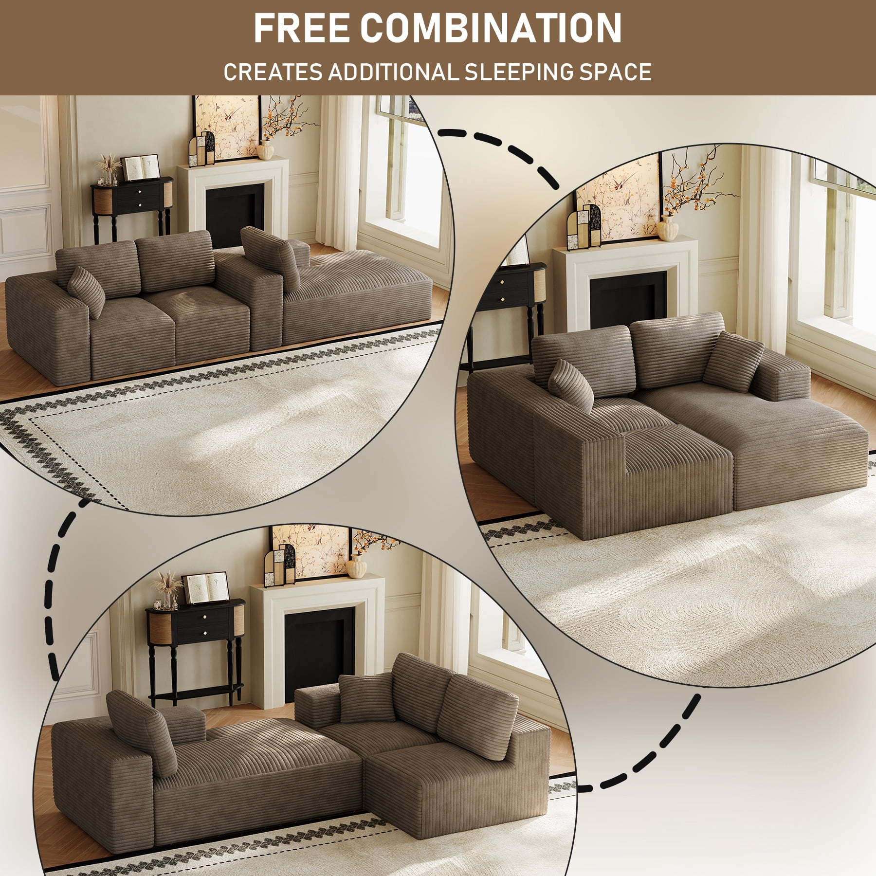 Wiilayok 109" Cloud Sectional Couch with L-Shape Chaise,Modern Modular Sofa with Deep Seat, Comfy Boneless Upholstered Couches for Living Room Bedroom,Light Brown