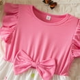 thumbnail image 5 of Fesfesfes Girls'Summer Solid Color Short Sleeve Crew Neck Elastic Waistband Dress with Pockets Casual Comfortable Cotton Blend Dress for Kids(Pink,6 Years), 5 of 9