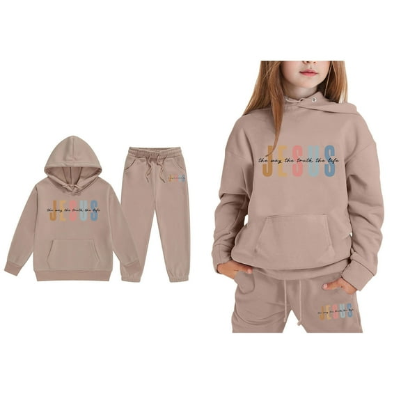 Child Girls Christian Sweatshirt Long Sleeve Cute Graphic Hoodies Oversize Pullover and Jogger Pants 2 Piece Fall Winter Clothes Faith Over Fear Hoodie 4T