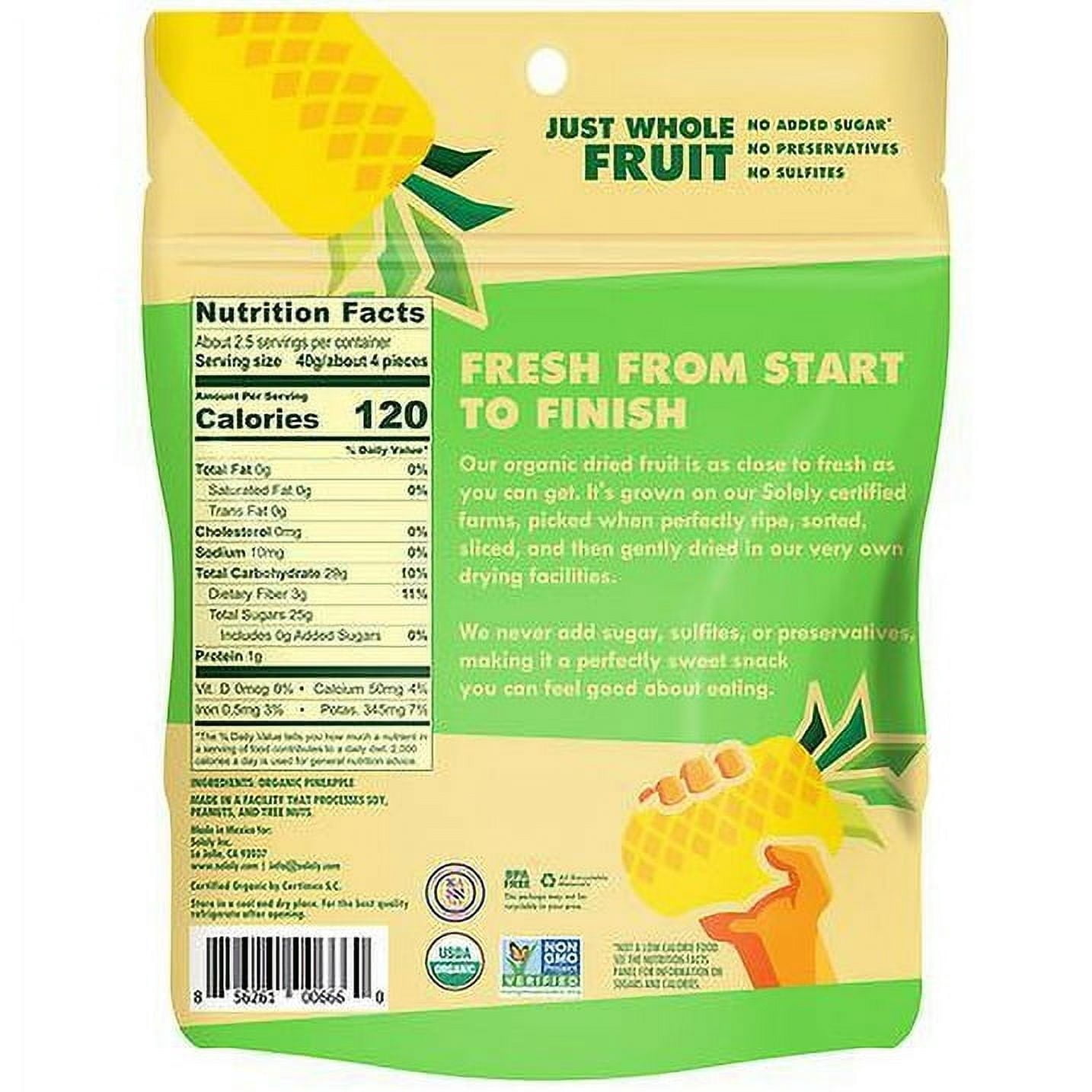Solely Usda Organic Pineapple Rings Dried Fruit, Non-GMO, 3.5oz (3 Pack)