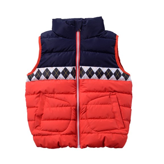 Qudderr Kids Boys Girls Cotton Vest Fall Winter Color Blocking Sleeveless Jacket Toddler Stand Collar Warm Waistcoat Size 3-12T