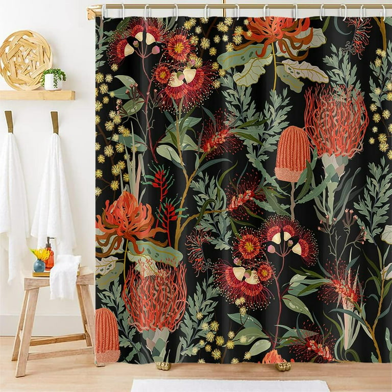 JOOCAR Tropical Plants Shower Curtain Exotic Jungle Green Leaves Red Floral  Nature Scenery for Modern Bathroom Shower Curtain Machine Washable Durable