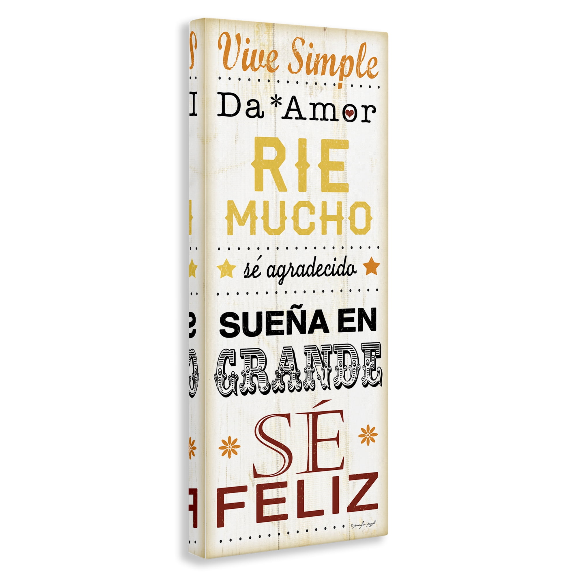Stupell Industries Vive Simple Ríe Mucho Inspirational Quotes & Sayings Painting Wrapped Canvas Art Print Wall Art, 13 x 30