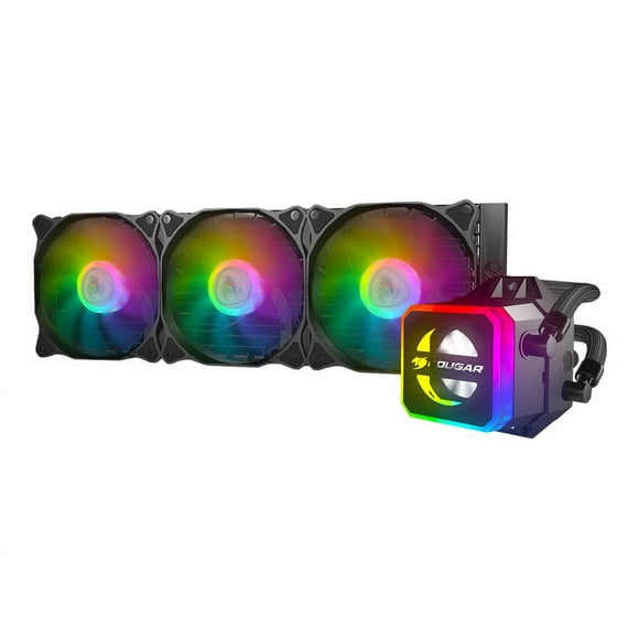 COUGAR Helor 360 - Système de Refroidissement Liquide par Processeur - Taille du Radiateur : 360 mm - (pour : LGA775, LGA1156, AM2, AM2+, LGA1366, AM3, LGA1155, AM3+, LGA2011, FM1, FM2, LGA1150, FM2+, LGA2011-3, LGA11511, AM4, LGA2066) - Aluminium avec base en Cuivre Plaqué nickel - 120 mm