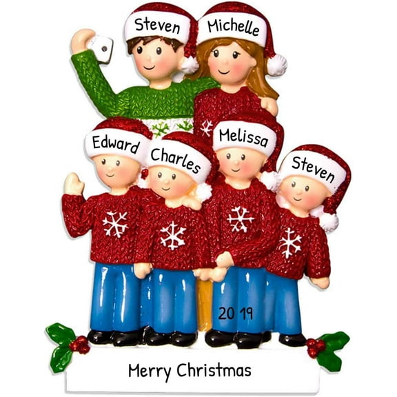 Personalized Family Christmas Ornament - Family of 6 Christmas Ornament 2025 Customized Family Picture Ornament 2025 Sweater Ornament for Family of 6 Selfie Ornament for Christmas Tree