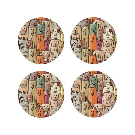 

Fuzoiu Funny Dogs Family Print Leather Coasters Set Drink Coasters Set of 4 for Tabletop Protection Durable PVC Coasters Home Décor and Housewarming Gift-Round Shape