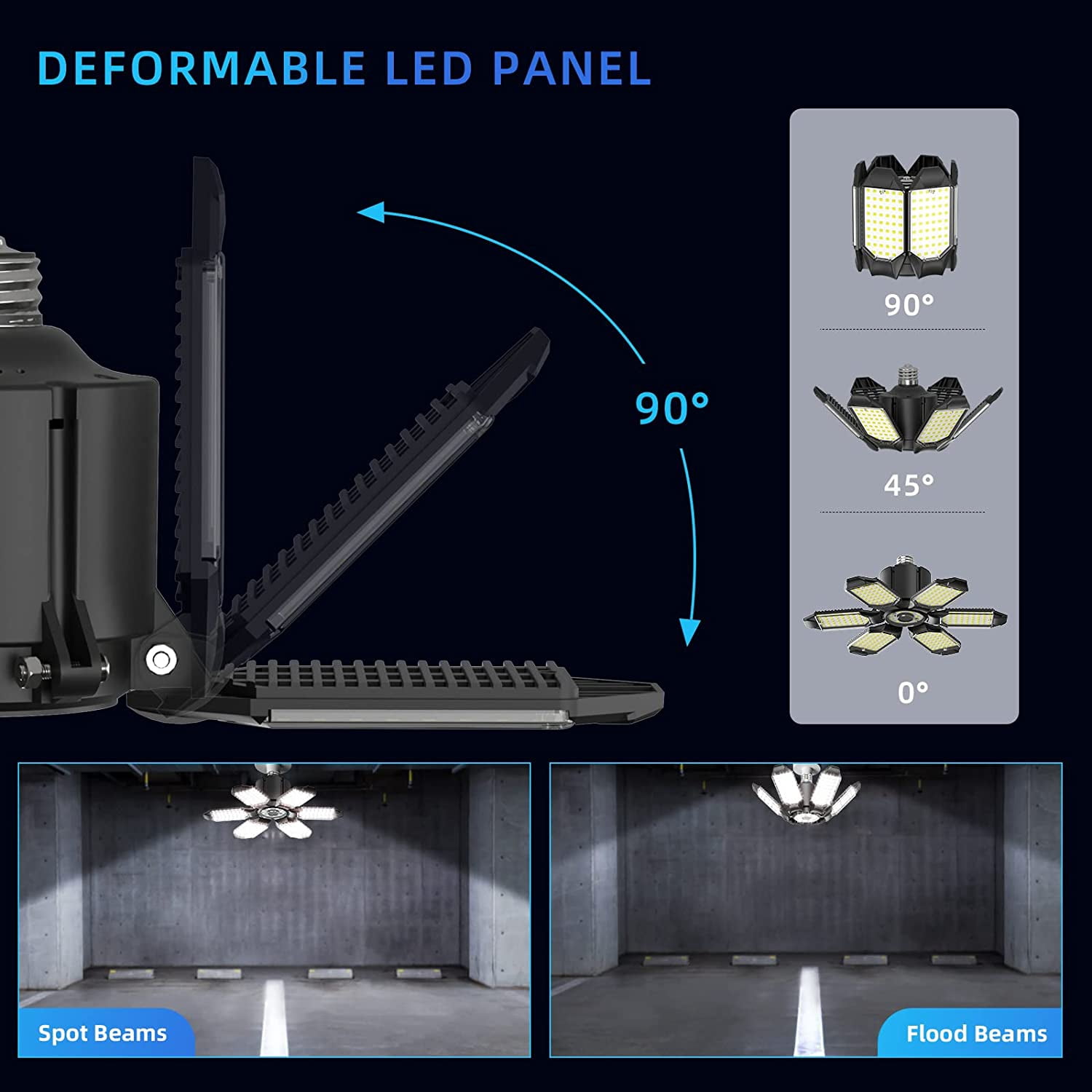 LED Adjustable Garage Light, 40,000lm 6500K 6-Panel E26/E27 (4 Pack)