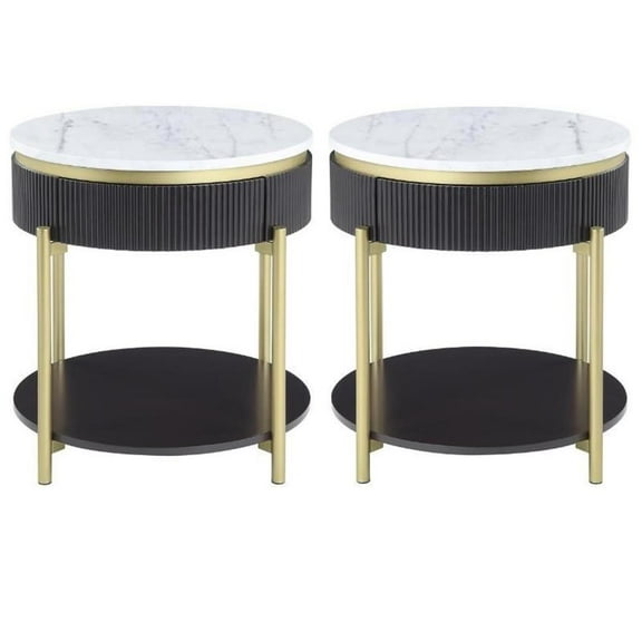 Home Square Timi Wood 1-Drawer End Table in Dark Walnut and White - Set of 2