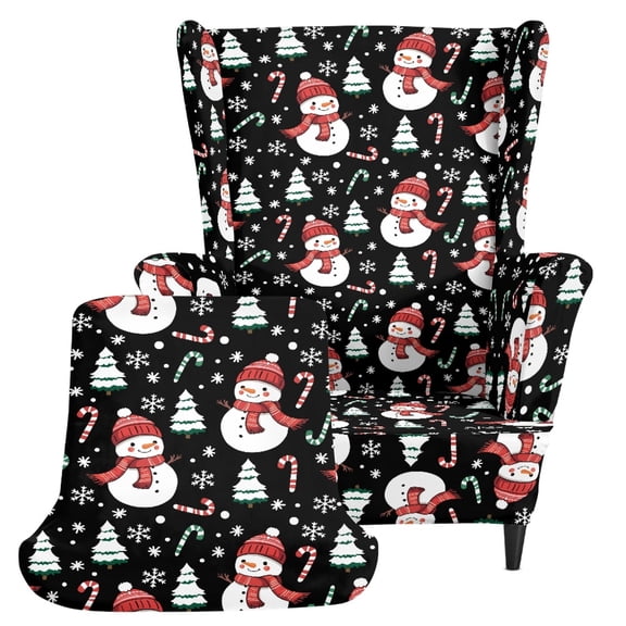 Jeiento Black Snowman Print Wing Chair Protectors Washable Christmas Decorative Wingback Armchair Covers for Living Room Bedroom Holiday Party Home Furniture Decoration