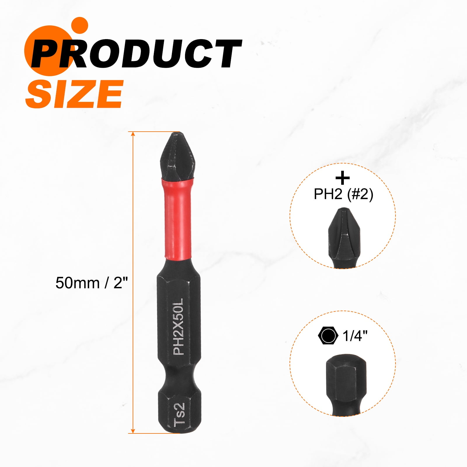 Impact Phillips Screwdriver Bit PH2 (#2) Anti Slip Tip 1/4