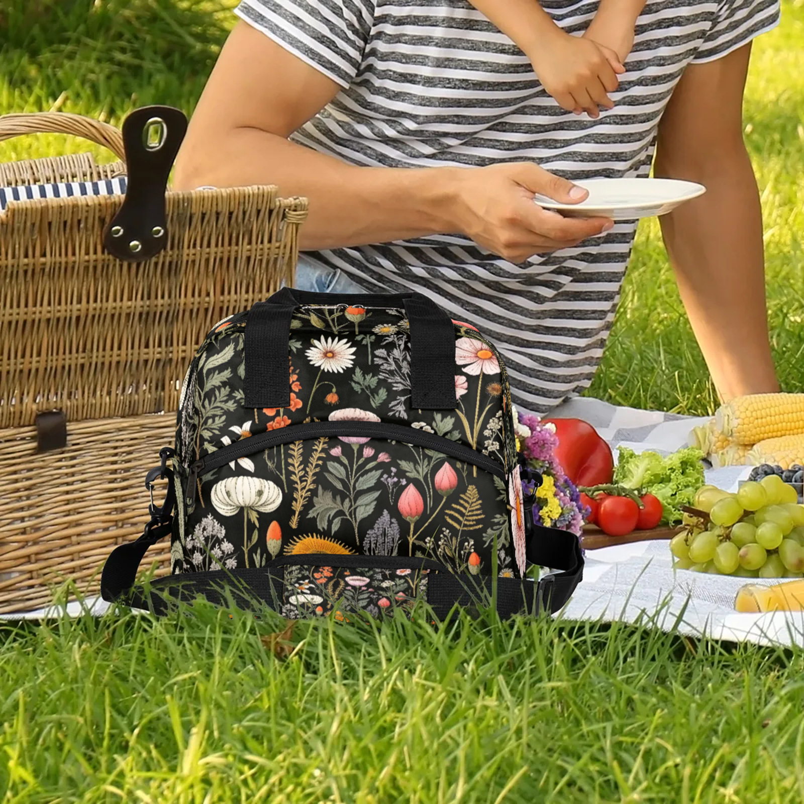 Herdesigns Wildflower Floral Flower Insulated Lunch Bag for Women Men Adult, Reusable Insulated Cooler Lunch Box Lunch Tote Bag for Work Picnic Beach