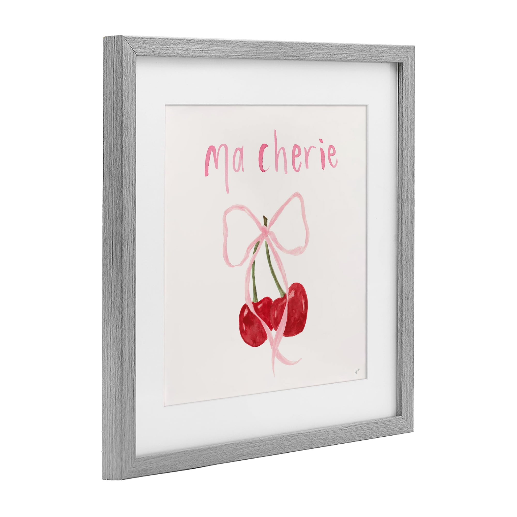 Stupell Industries Ma Cherie Ribboned Cherries Gray Framed Print Under Glass, design by Lucille Price