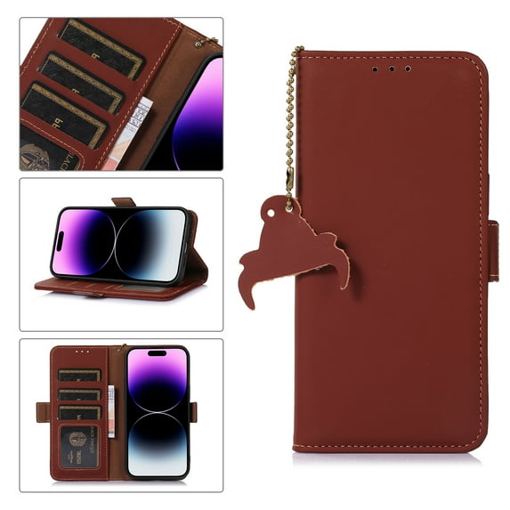 Feishell Flip Wallet Case for Samsung Galaxy S22 Plus,Luxury Shockproof Magnetic RFID Card Slots Synthetic Leather and Soft TPU Kickstand with Cute Pendant 360 Protection Flexible Cover.Coffee