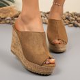 thumbnail image 2 of Rokment Peep Toe Platform Wedge Slides Sandals for Women Ladies Fashion Casual Suede Chunky High Heels Dress Slip on Cork Footbed Summer Shoes Brown Size 9, 2 of 8