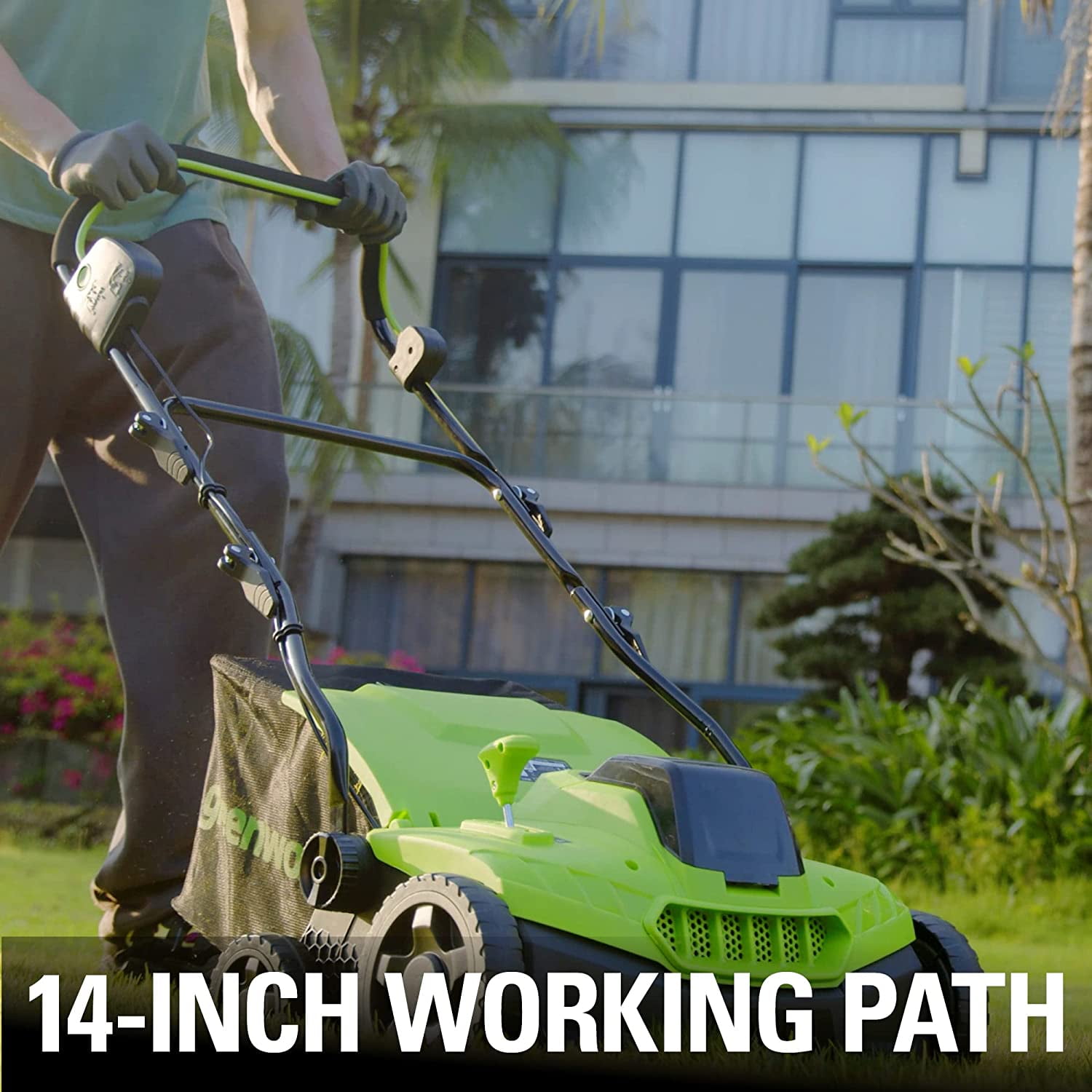 Greenworks Dethatcher/Scarifier 14â€ Battery Powered Self-Propelled Walk-Behind Mower, Cordless