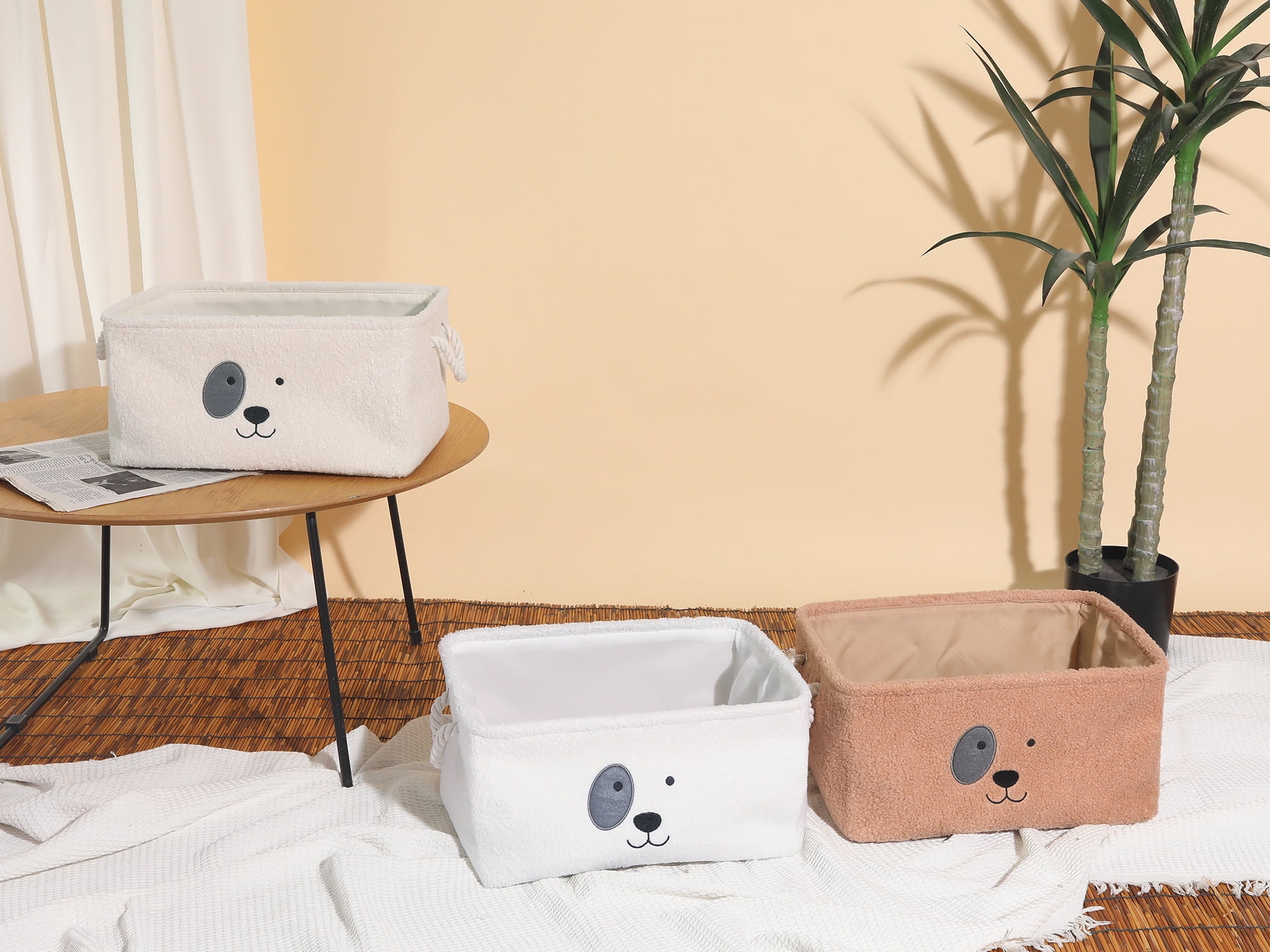 Unique Bargains Storage Cube Cotton Storage Bin with Handles for Closet Organizers Cream