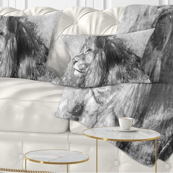Designart Lion Tattoo Illustration Art - Abstract Throw Pillow - 12x20