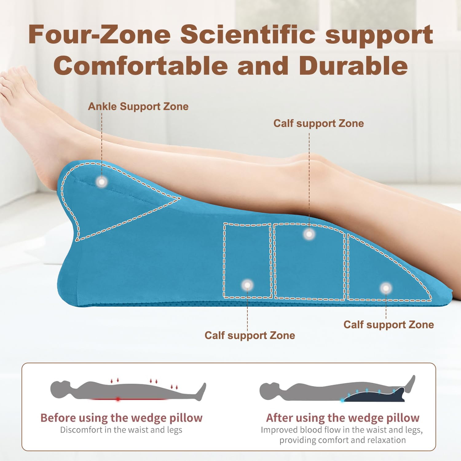 Memory Foam Ergonomic Wedge Pillow, Multi-Position Support Pillow, Ergonomic Support for Back Pain, Acid Reflux & Sitting Up, Ideal for Massage, with Removable Cover,40-Degree Angle Design (Blue)