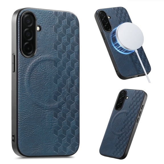 Compatible for Samsung Galaxy A16 5G Magnetic Case, Grid Pattern PU Leather Cover Compatible with Mag-Safe, Drop Protection Slim Fit Shockproof Anti-Scratch Phone Case for Samsung Galaxy A16 5G, Blue