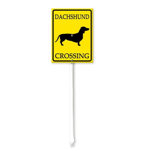 Soliyoahee Dachshund Crossing Yard Sign with Stake 7x8.8inch Rustproof Aluminum Lawn Decorations Road Safety Sign for Outdoor Road Street Garden Decor