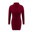 thumbnail image 2 of DYMADE Femmes Sexy Col Haut Couleur Unie Manches Longues Robe Moulante, 2 of 3