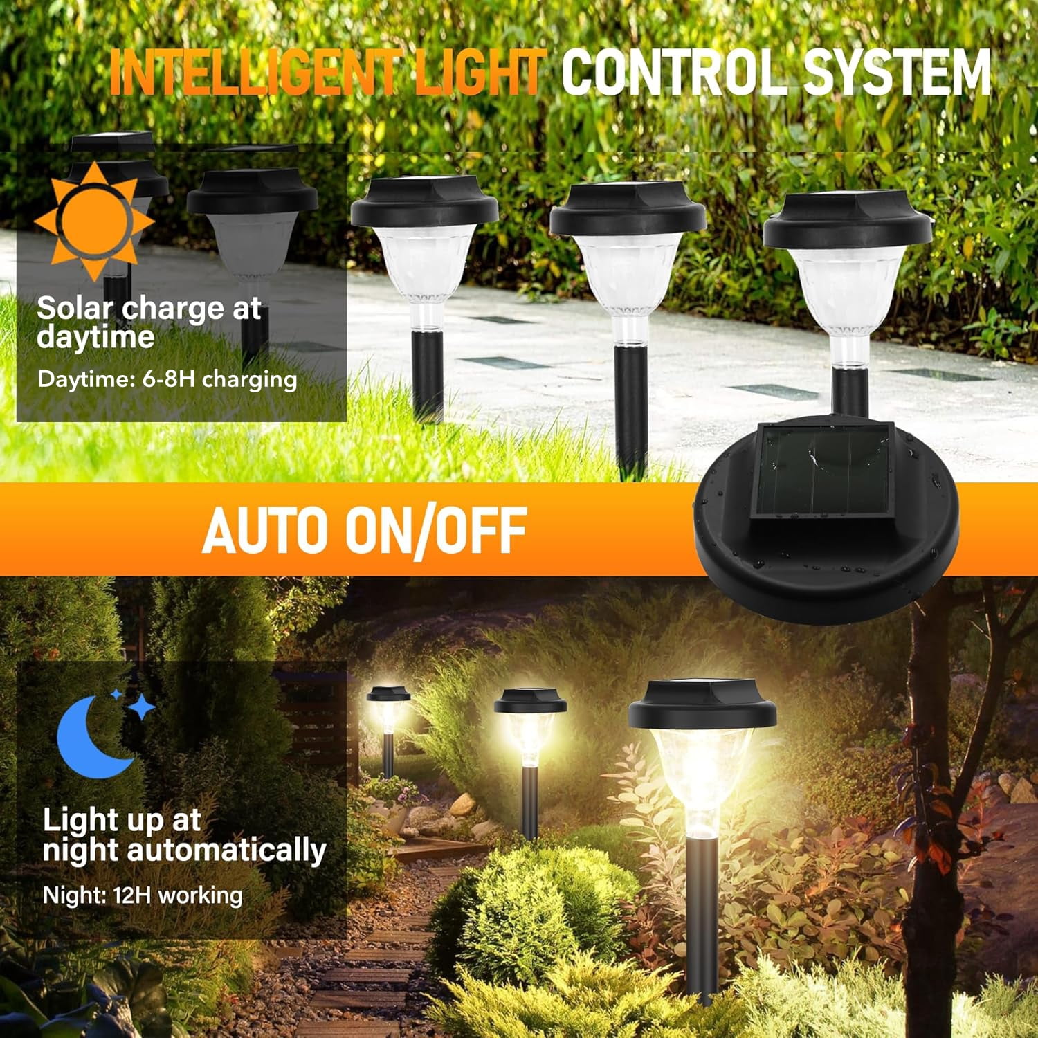 BN-LINK 10 Pack Solar Outdoor Lights, Waterproof Garden Lights, LED Landscape Lighting for Yard Walkway, with Auto On/Off, Warm light