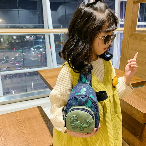 Rinoneras Bolsas de cintura para ninos con dinosaurio de dibujos animados monedero cruzado Bolso para el pecho verde
