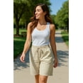 thumbnail image 4 of OHHSHEEN Women's Comfy Bermuda Shorts - Elastic Drawstring Waist, Utility Pockets, Summer Casual, 4 of 6