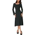 thumbnail image 1 of Vestido midi de punto para mujer Inspire Chic, corte A, escote cuadrado, mangas largas, talla XS, negro, 1 of 6