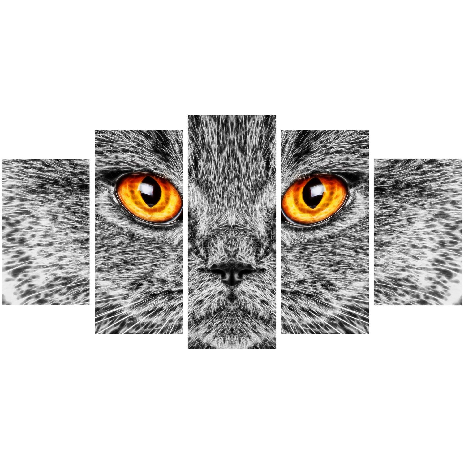Design Art Gray CAT Animal Art Multi-Panel Canvas Wall Art