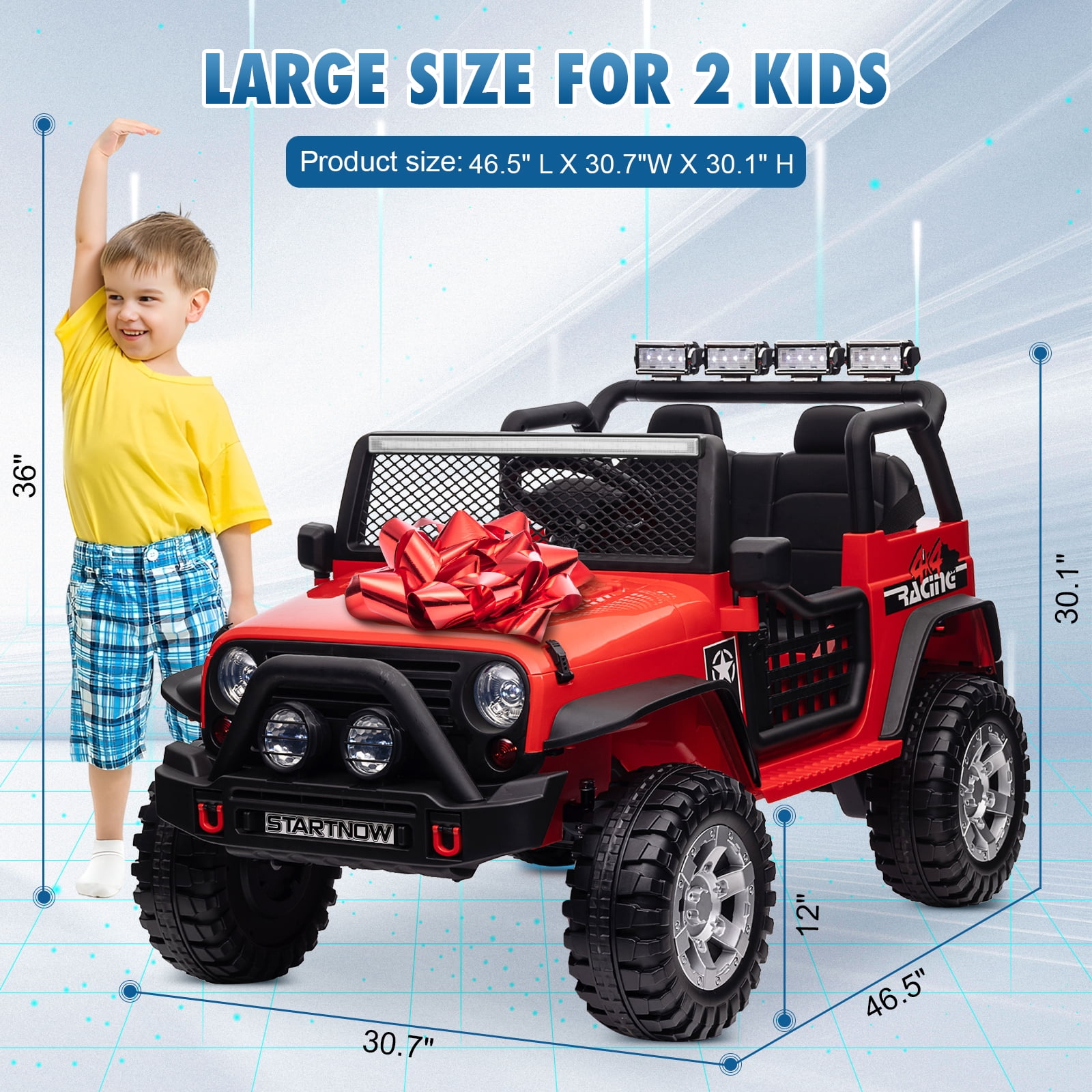 Jorfly 24V Powered Ride on Cars ,4WD Extra large Real 2 Seat Ride on Toys with Remote Control, LED Light, MP3 Player, Electric Vehicles Ride on Truck,Ultimate Electric Vehicle, Red