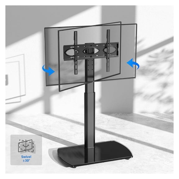 Swivel TV Floor Stand with Mount, Universal for 32-65 Inch LCD LED Flat Screen, Height Adjustable TV Mount Stand with Shelf, Space Saving Corner TV Stand for Home Office