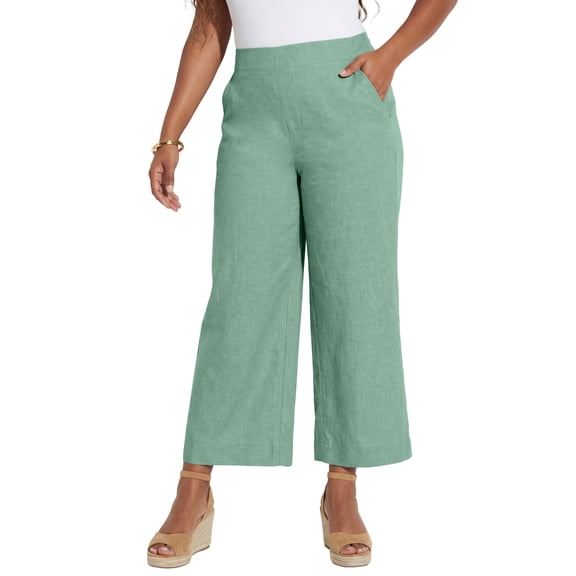 Catherines Women's Plus Size Flat Front Linen Capri