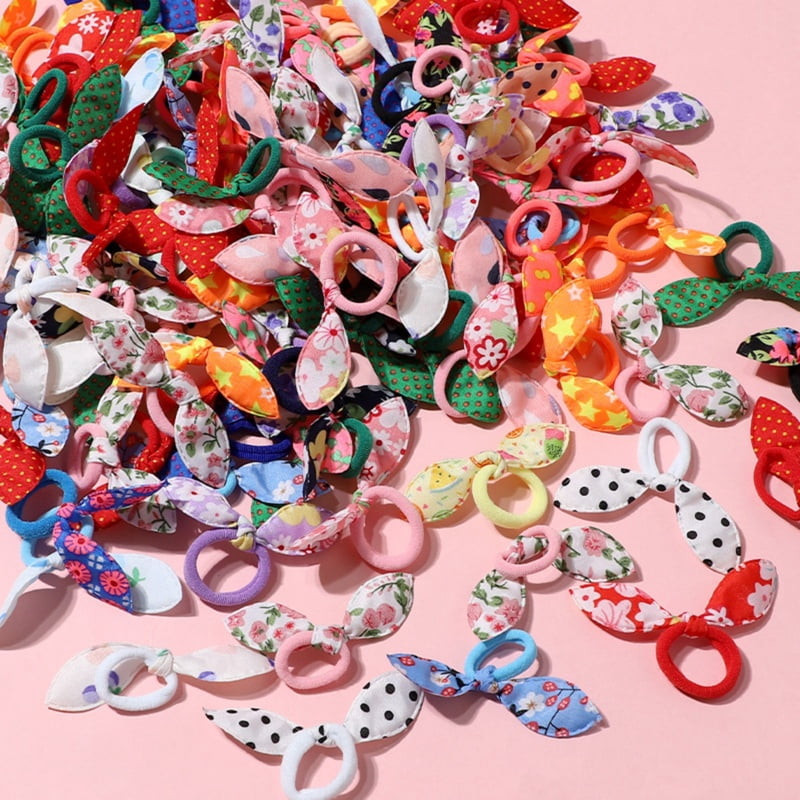 100pcs/set Girls Cute Rabbit Ears Hair Ties Stretch Rubber Bands Hair Ropes Ponytail Holders Hair Accessories Children's Gift