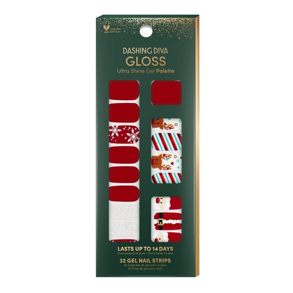 Dashing Diva GLOSS Ultra Shine Gel Palette, Santa's Helper, Holiday Collection, 32ct, Nail Strips
