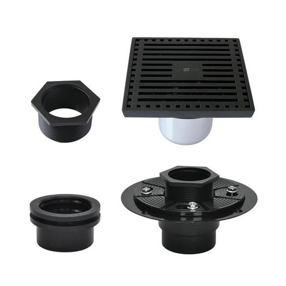 4 in. Watercourse Square Brass Shower Drain, Matte Black