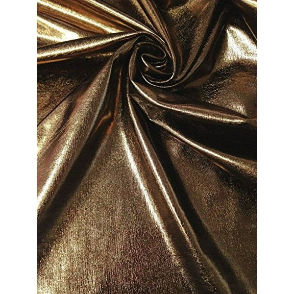Colorful Shiny All Over Foil on Stretch Lightweight Knit Jersey Polyester Spandex Fabric (Bronze)