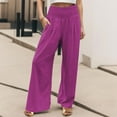 thumbnail image 2 of ZMHEGW High Waist Wide Leg Palazzo Pants for Women Smocked Elastic Waist Loose Comfy Casual Pajama Pants Pockets, 2 of 6